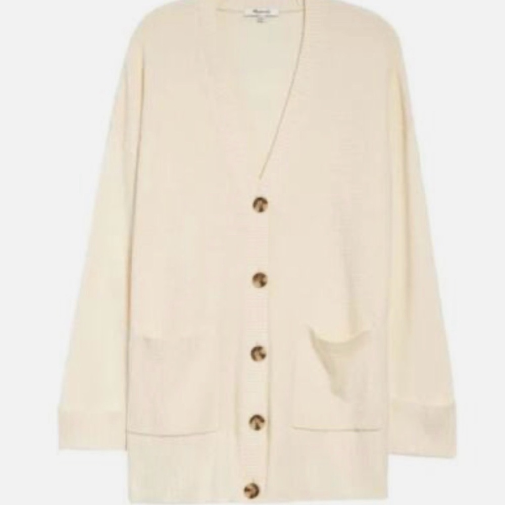 Madewell Asherton Waffle Ivory Button-Up Cardigan Sweater